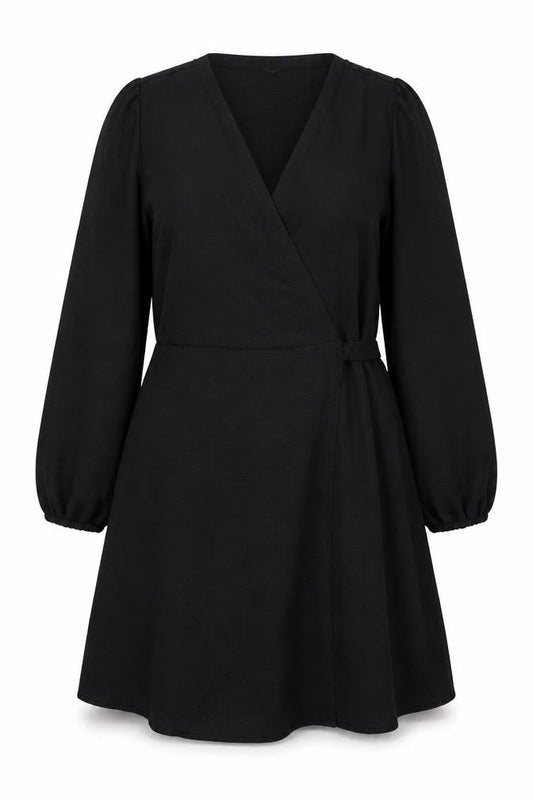 VERO MODA Womens Black Polyester Wrap Dress Size 22 V-Neck Tie