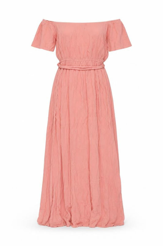 Front view of ASOS women’s pink viscose maxi, size UK 10, one shoulder pullover
