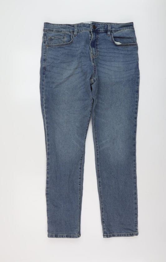 Easy Mens Blue Cotton Straight Jeans Size 34 in L29 in Slim Button