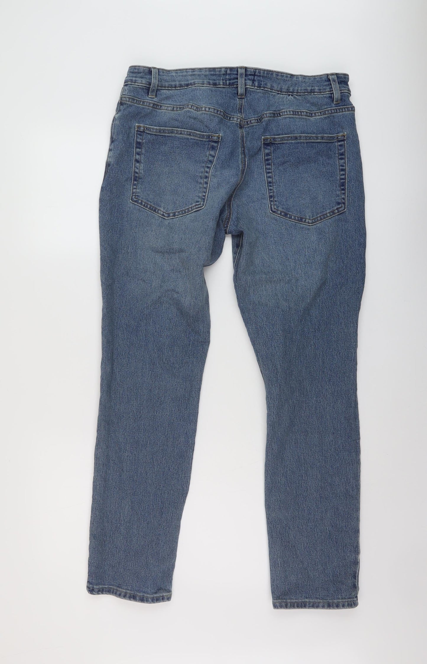 Easy Mens Blue Cotton Straight Jeans Size 34 in L29 in Slim Button