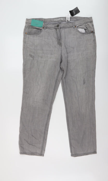 NEXT Womens Grey Cotton Straight Jeans Size 16 L27 in Regular Button