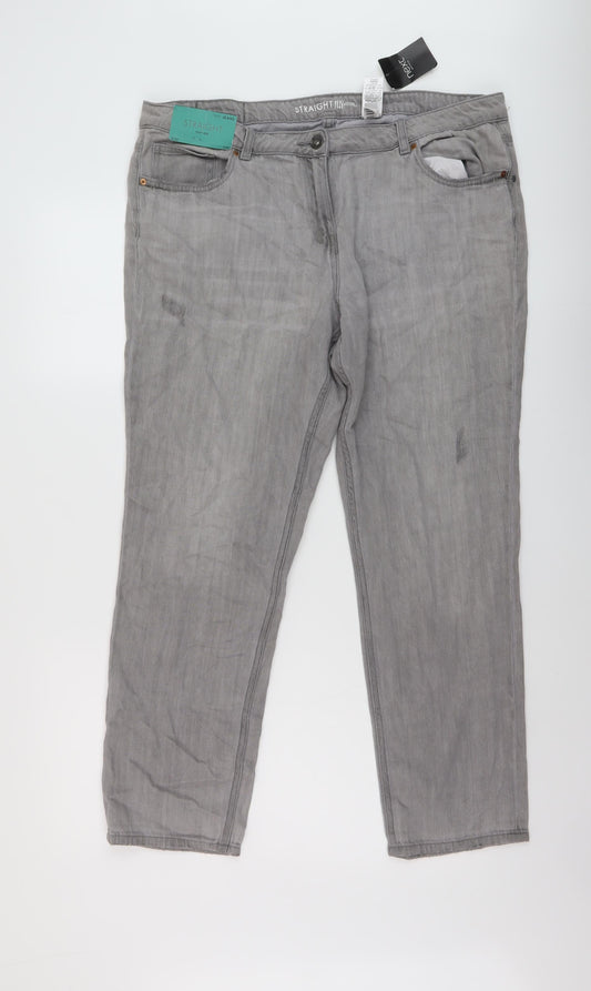 NEXT Womens Grey Cotton Straight Jeans Size 16 L27 in Regular Button