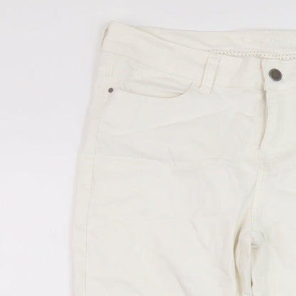 CREW Womens White Cotton Capri Jeans Size 14 L22 in Regular Button
