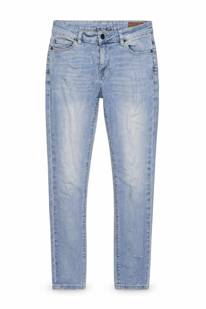 Front view of ASOS women’s blue cotton skinny jeans, size UK 28, in, 28-inch leg regular button