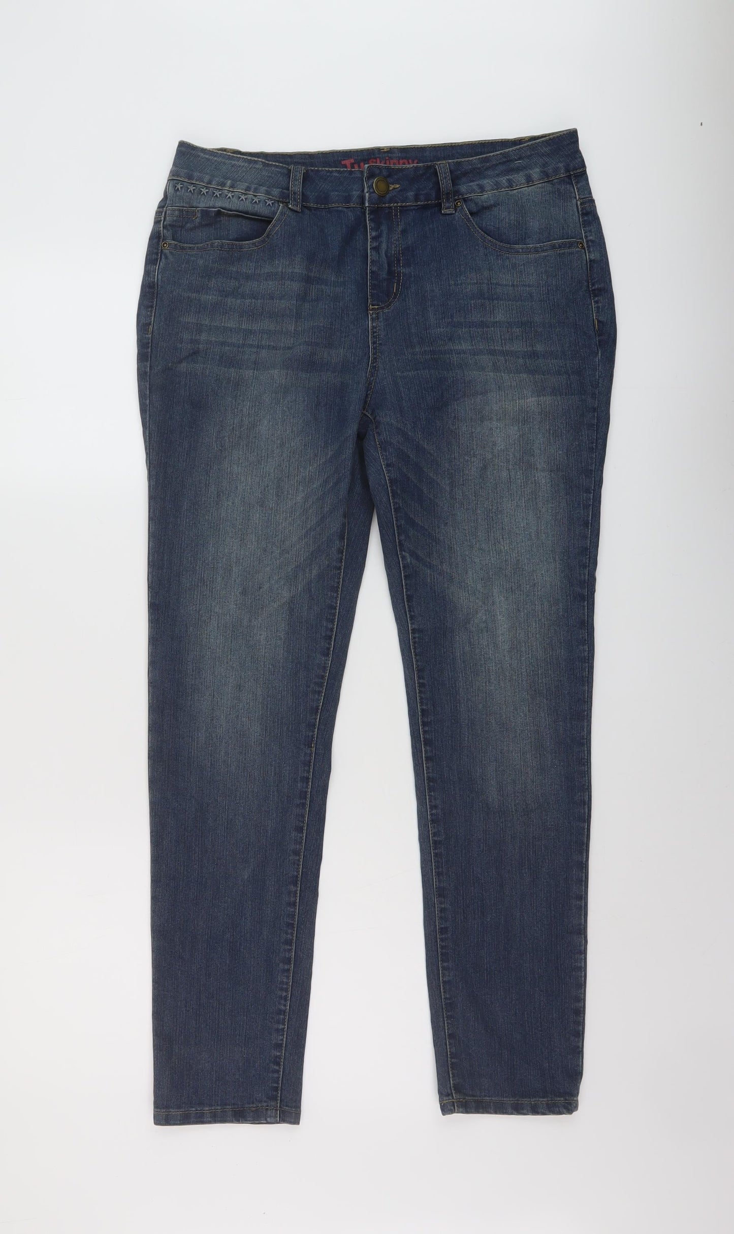 TU Womens Blue Cotton Skinny Jeans Size 14 L28 in Regular Button