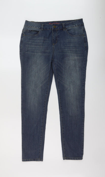 TU Womens Blue Cotton Skinny Jeans Size 14 L28 in Regular Button