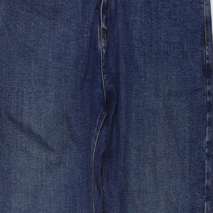 Marks and Spencer Mens Blue Cotton Straight Jeans Size 30 in L33 in Regular Button