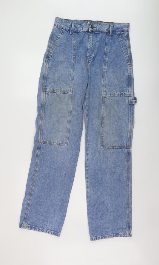 Zara Womens Blue Cotton Wide-Leg Jeans Size 30 in L32 in Regular Button