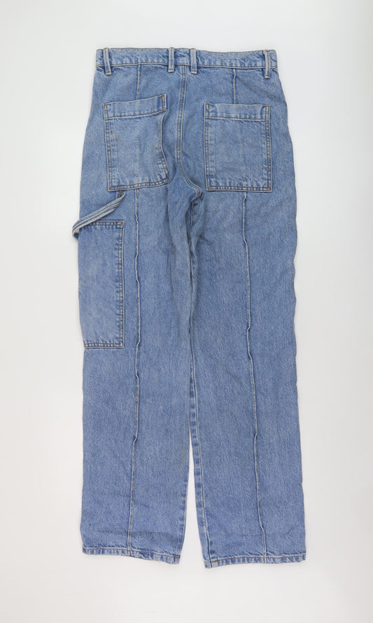 Zara Womens Blue Cotton Wide-Leg Jeans Size 30 in L32 in Regular Button