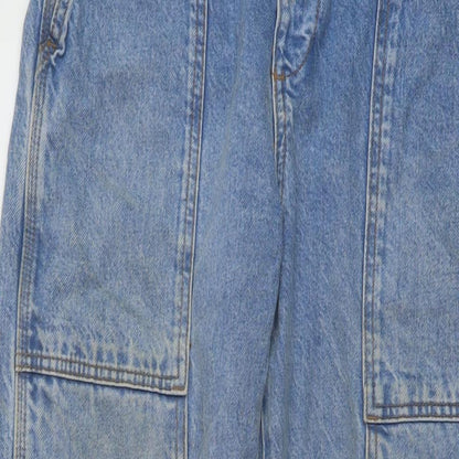 Zara Womens Blue Cotton Wide-Leg Jeans Size 30 in L32 in Regular Button