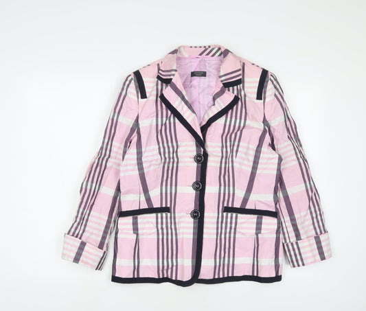 Basler Womens Pink Plaid Cotton Blazer Jacket Size 14