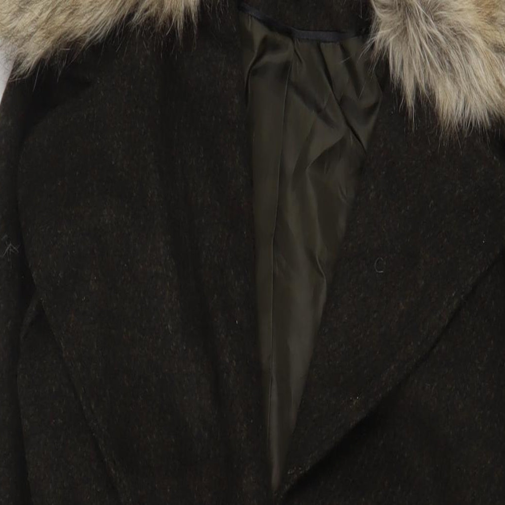 New Look Womens Green Overcoat Coat Size 10 Tie - Belted, Faux Fur