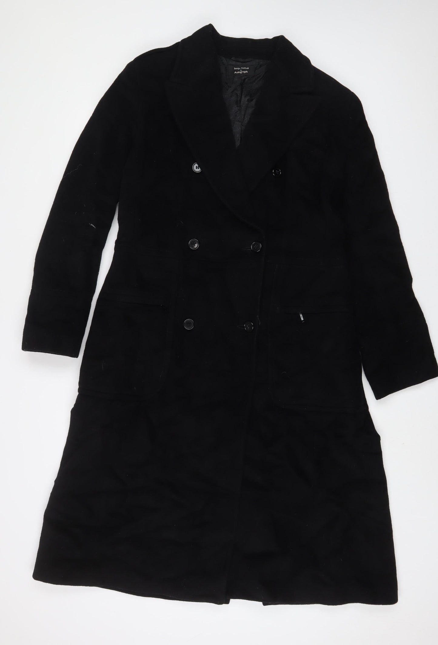 Autograph Womens Black Overcoat Coat Size 14 Button - Zip Pockets