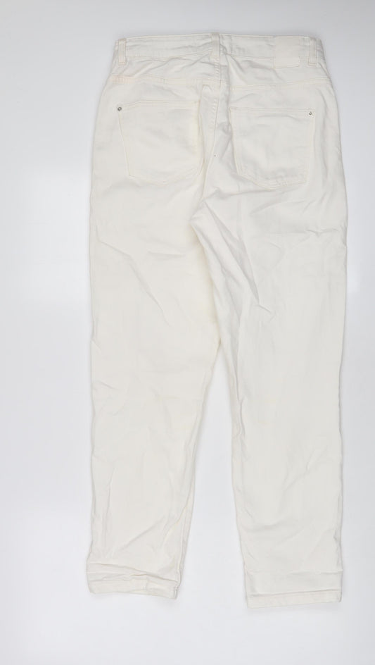 Zara Womens White Cotton Straight Jeans Size 10 L28 in Regular Zip