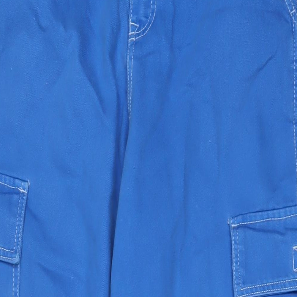 Bershka Womens Blue Cotton Wide-Leg Jeans Size 14 L30 in Regular Zip