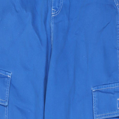 Bershka Womens Blue Cotton Wide-Leg Jeans Size 14 L30 in Regular Zip