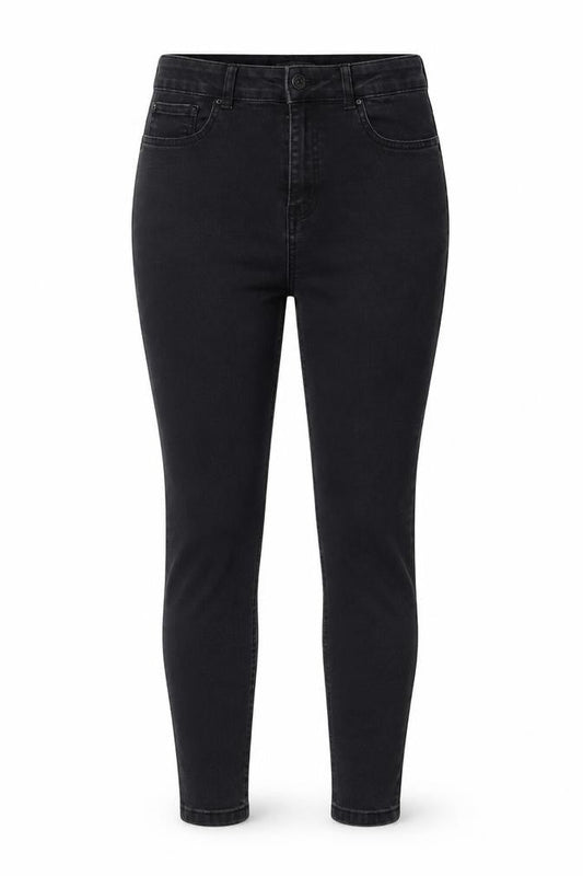 Front view of Denim & Co. women’s grey cotton skinny jeans, size UK 14, 28-inch leg regular zip