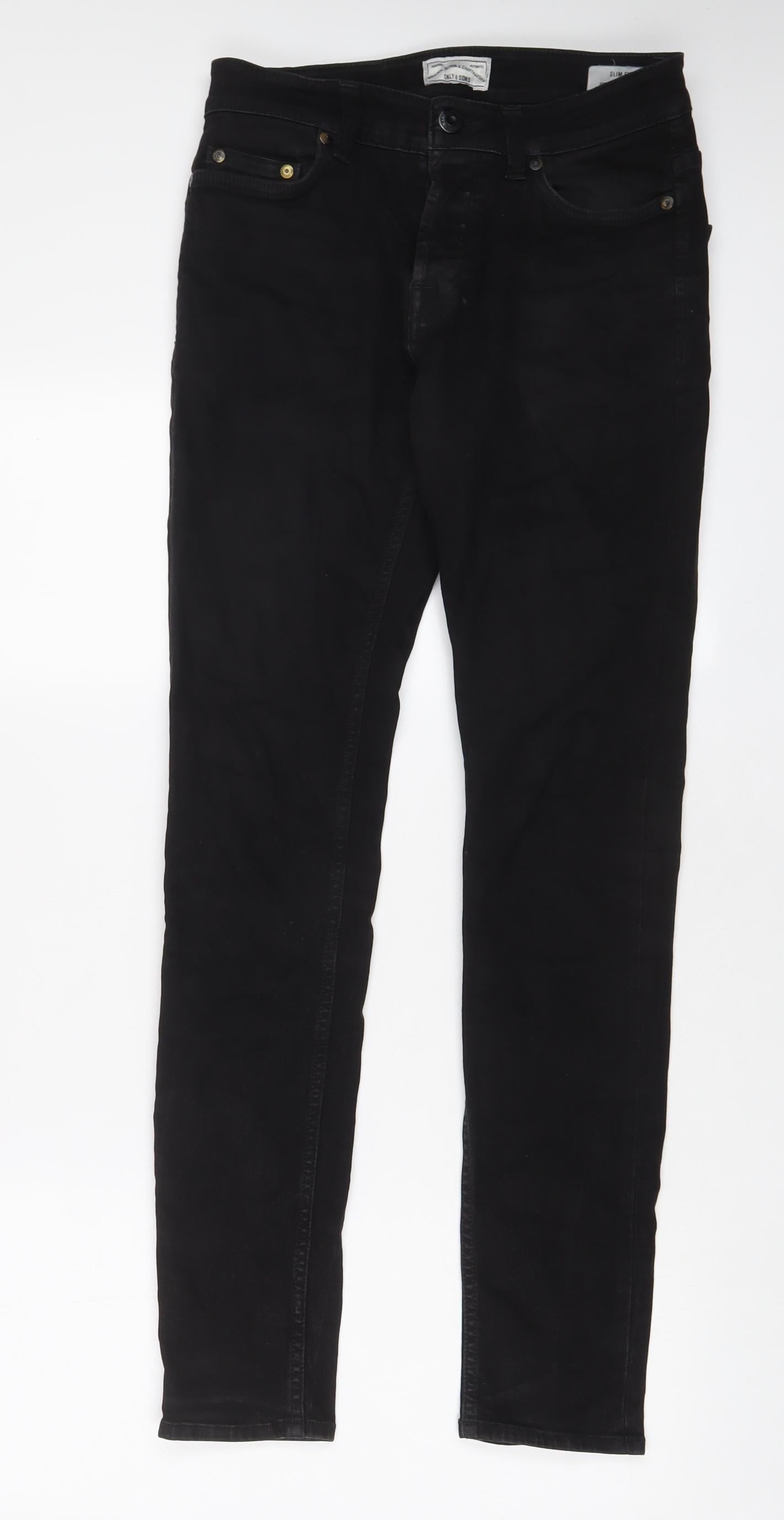Mens UK Size 28 in ONLY & SONS Regular Fit Skinny Black Jeans