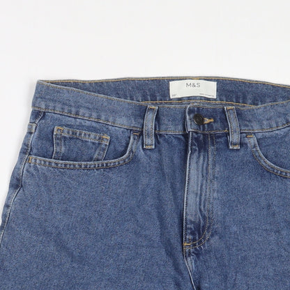 Marks and Spencer Mens Blue Cotton Bermuda Shorts Size 30 in L10 in Regular Zip