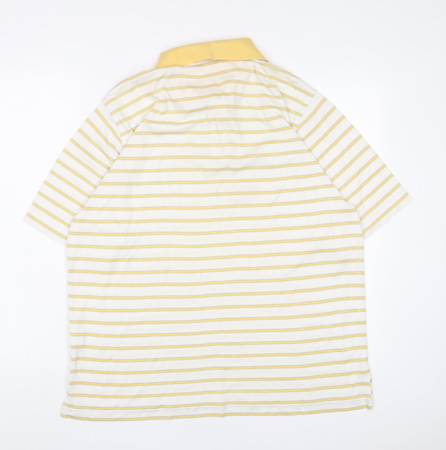Ashworth Mens Yellow Striped Polyester Polo Size M Collared Button
