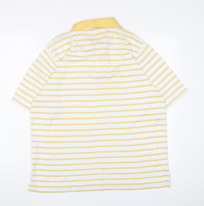Ashworth Mens Yellow Striped Polyester Polo Size M Collared Button
