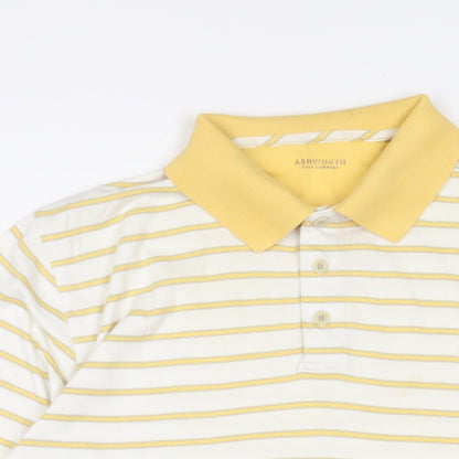 Ashworth Mens Yellow Striped Polyester Polo Size M Collared Button