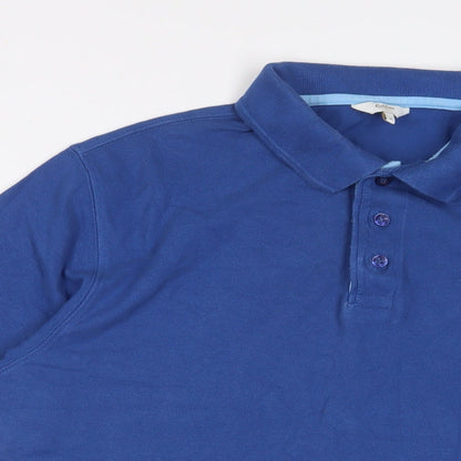 Cotton Traders Mens Blue Cotton Polo Size M Collared Button - Logo, Embroidered