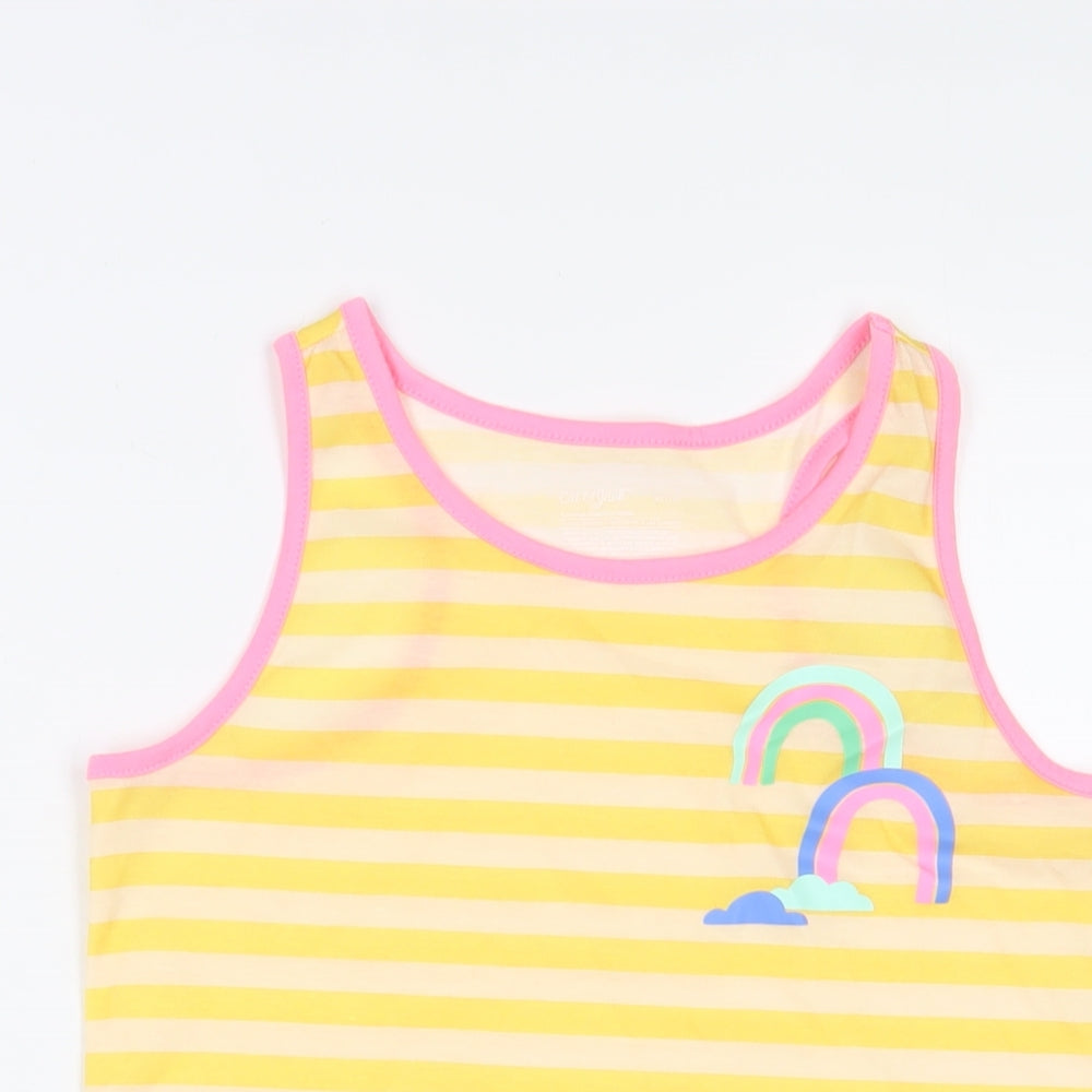 Cat & Jack Girls Yellow Striped Cotton Basic Tank Size 14 Years Scoop Neck Pullover - Rainbows
