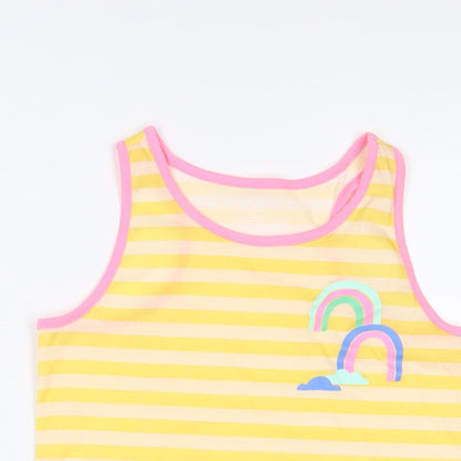 Cat & Jack Girls Yellow Striped Cotton Basic Tank Size 14 Years Scoop Neck Pullover - Rainbows