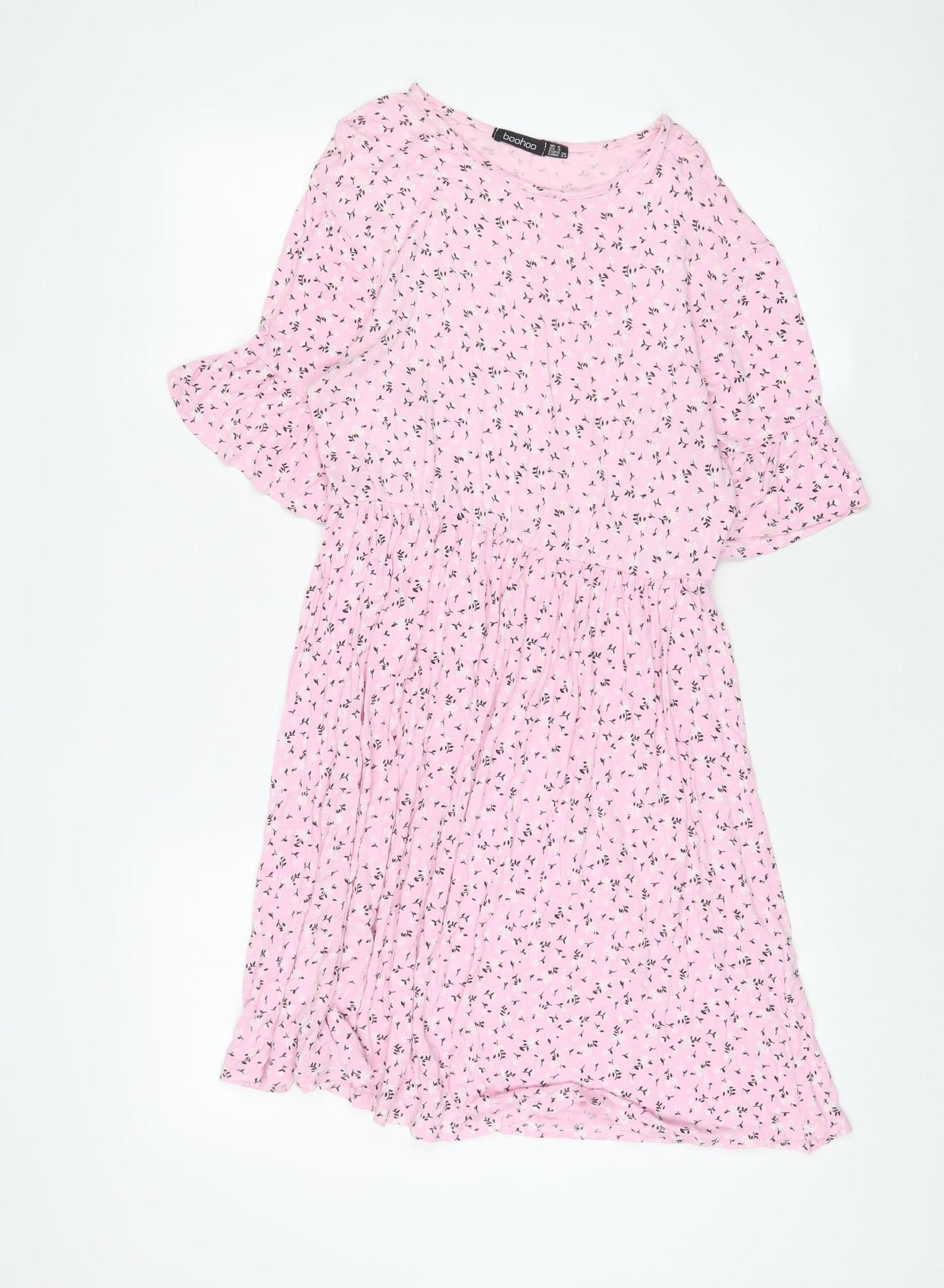 Boohoo Womens Pink Floral Viscose A-Line Size 8 Crew Neck Pullover