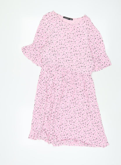 Boohoo Womens Pink Floral Viscose A-Line Size 8 Crew Neck Pullover