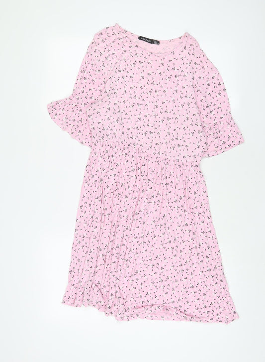 Boohoo Womens Pink Floral Viscose A-Line Size 8 Crew Neck Pullover