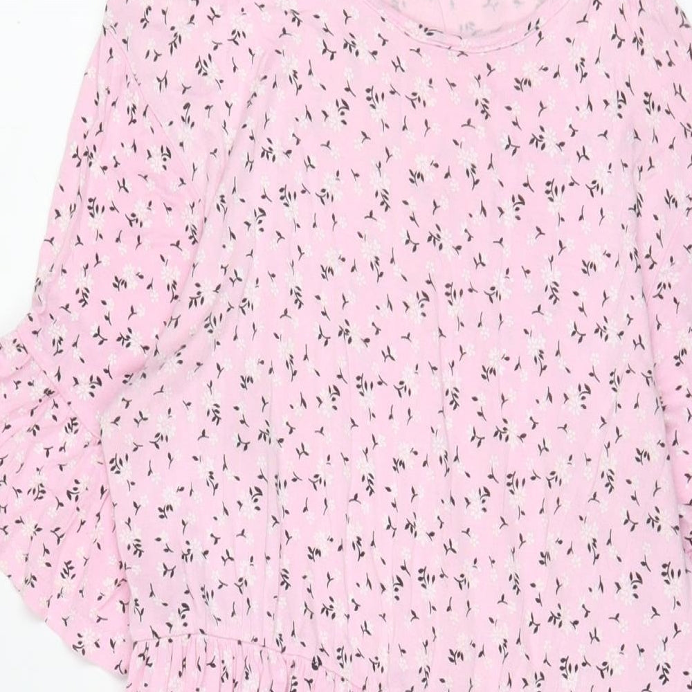Boohoo Womens Pink Floral Viscose A-Line Size 8 Crew Neck Pullover