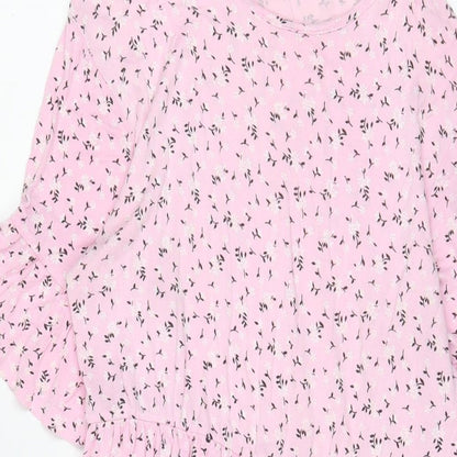 Boohoo Womens Pink Floral Viscose A-Line Size 8 Crew Neck Pullover