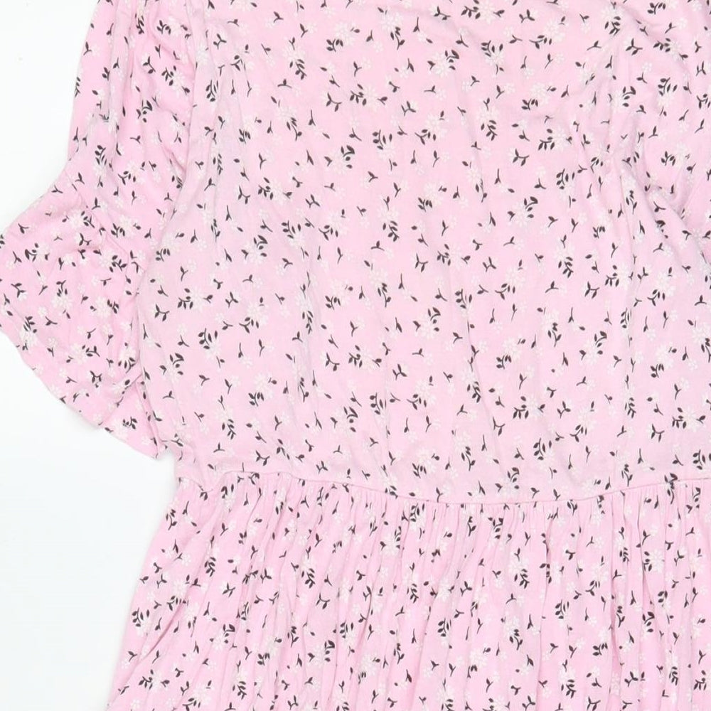 Boohoo Womens Pink Floral Viscose A-Line Size 8 Crew Neck Pullover