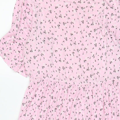 Boohoo Womens Pink Floral Viscose A-Line Size 8 Crew Neck Pullover