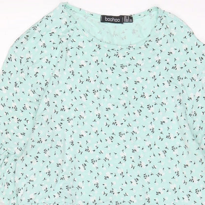 Boohoo Womens Blue Fair Isle Viscose A-Line Size 8 Crew Neck Pullover