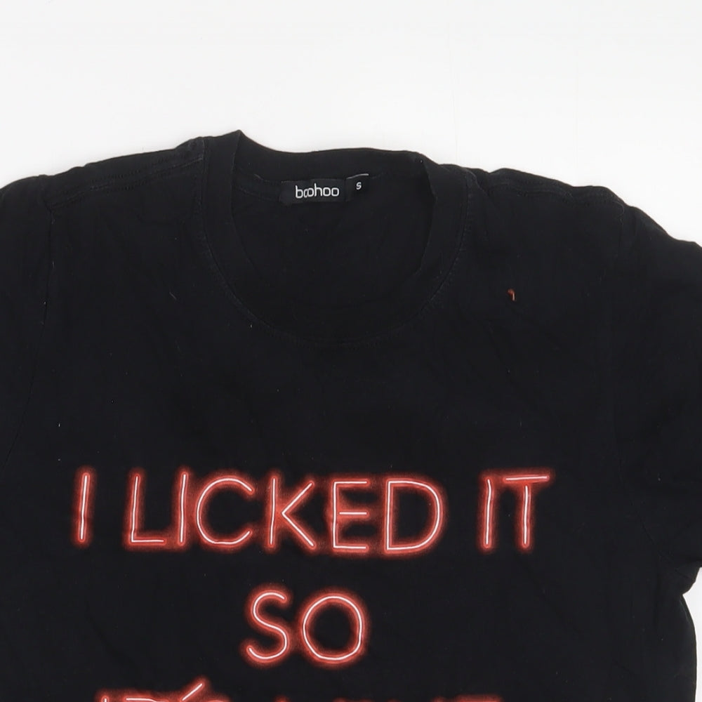 Boohoo Womens Black Cotton Basic T-Shirt Size S Crew Neck