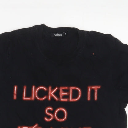 Boohoo Womens Black Cotton Basic T-Shirt Size S Crew Neck