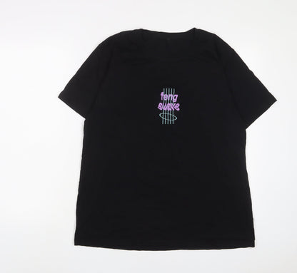 Fairwear Womens Black Cotton Basic T-Shirt Size L Crew Neck - Embroidered