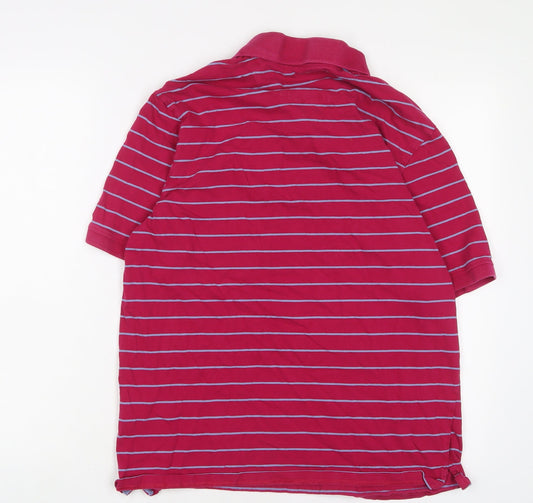 Marks and Spencer Mens Pink Striped Cotton Polo Size M Collared Button