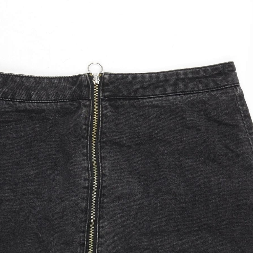 Pull&Bear Womens Grey Cotton A-Line Skirt Size L Zip