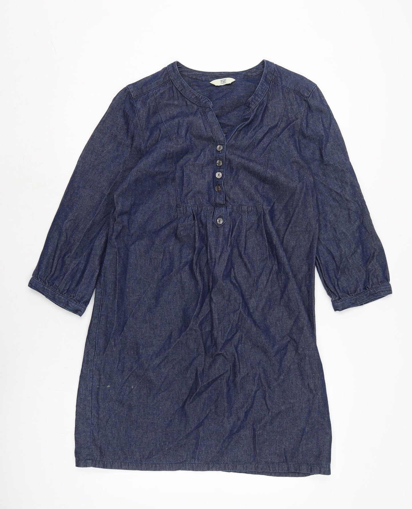 F&F Womens Blue Cotton A-Line Size 12 Crew Neck Button