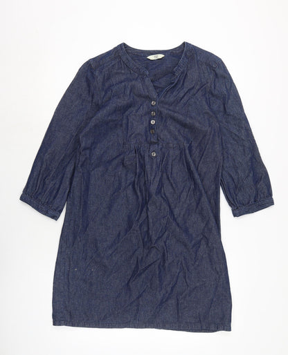 F&F Womens Blue Cotton A-Line Size 12 Crew Neck Button