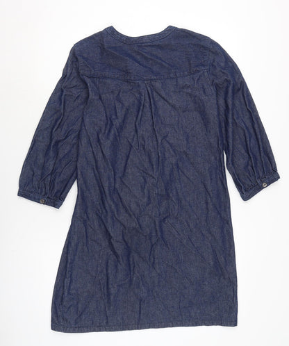 F&F Womens Blue Cotton A-Line Size 12 Crew Neck Button