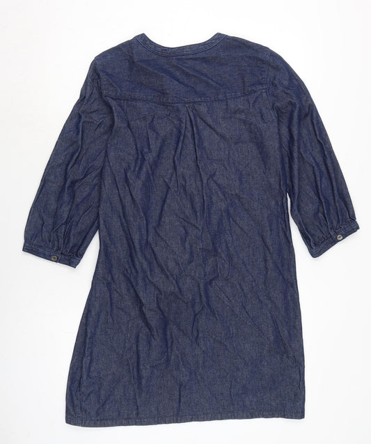 F&F Womens Blue Cotton A-Line Size 12 Crew Neck Button