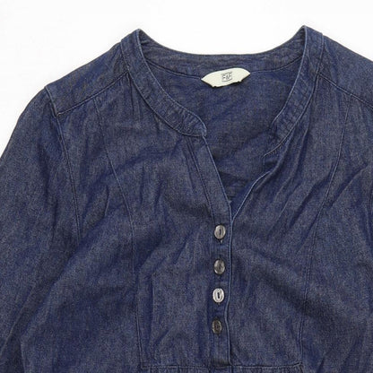 F&F Womens Blue Cotton A-Line Size 12 Crew Neck Button