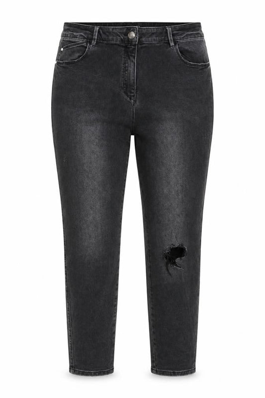 Front view of Denim women’s grey cotton blend tapered jeans, size UK 18, 29.5-inch leg regular zip