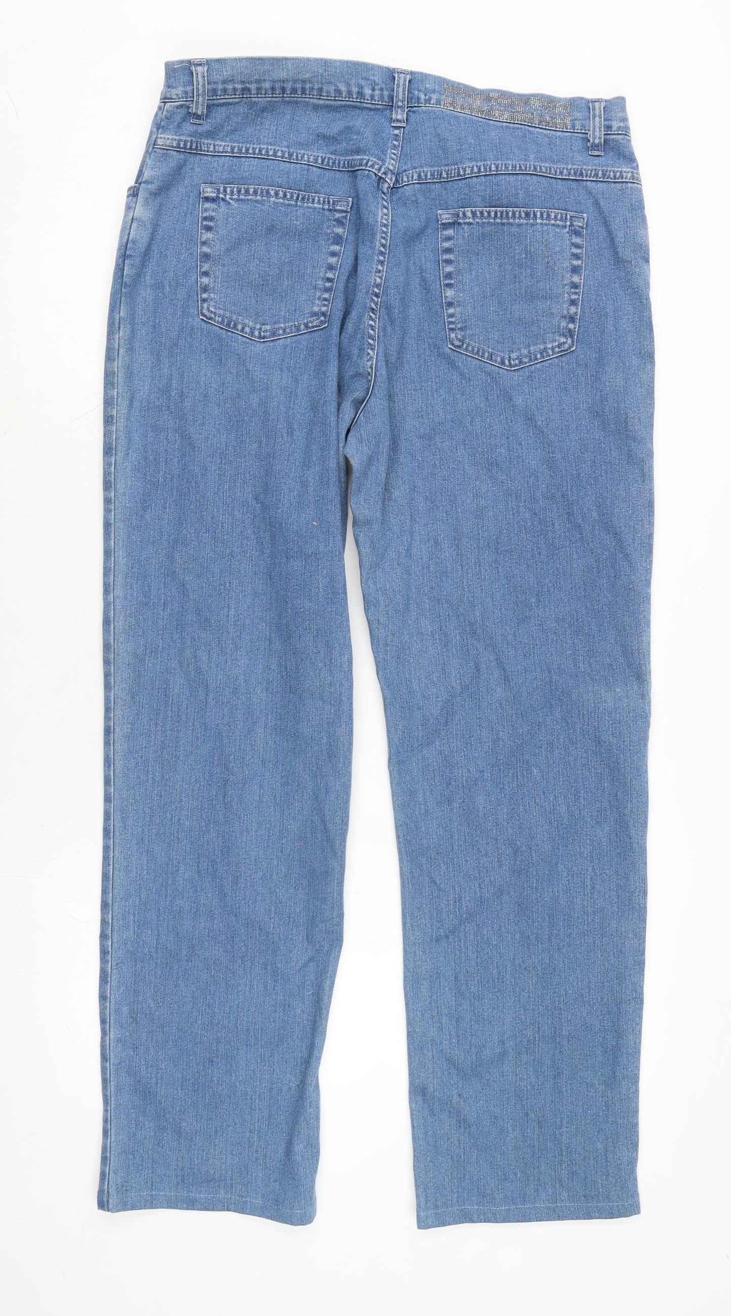 Maurice Abot Womens Blue Cotton Blend Straight Jeans Size 34 in L29 in Regular Zip