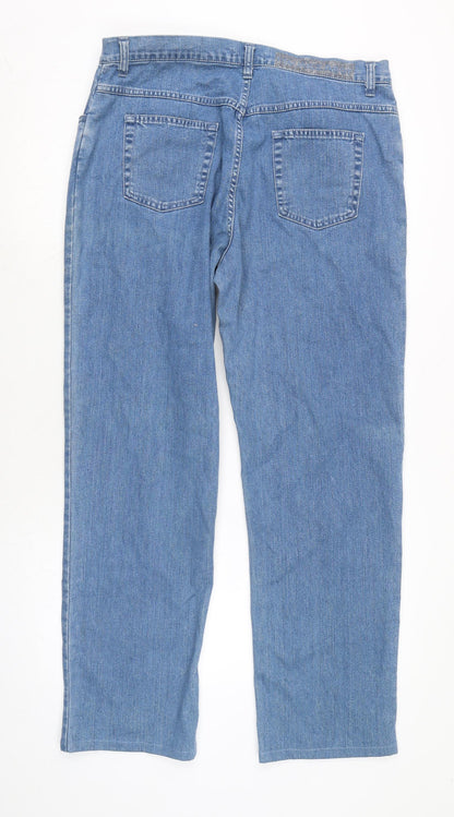 Maurice Abot Womens Blue Cotton Blend Straight Jeans Size 34 in L29 in Regular Zip
